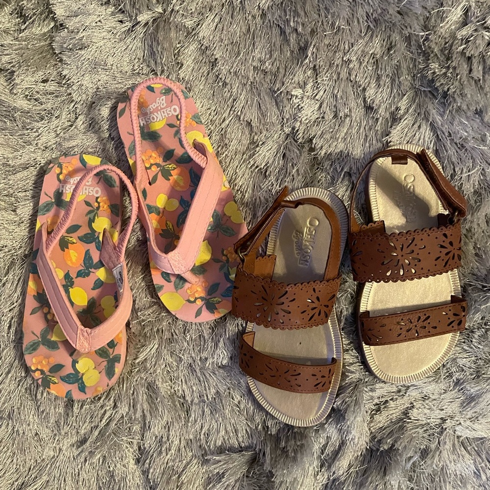 2 pairs of Oshkosh toddler girls sandals size 9